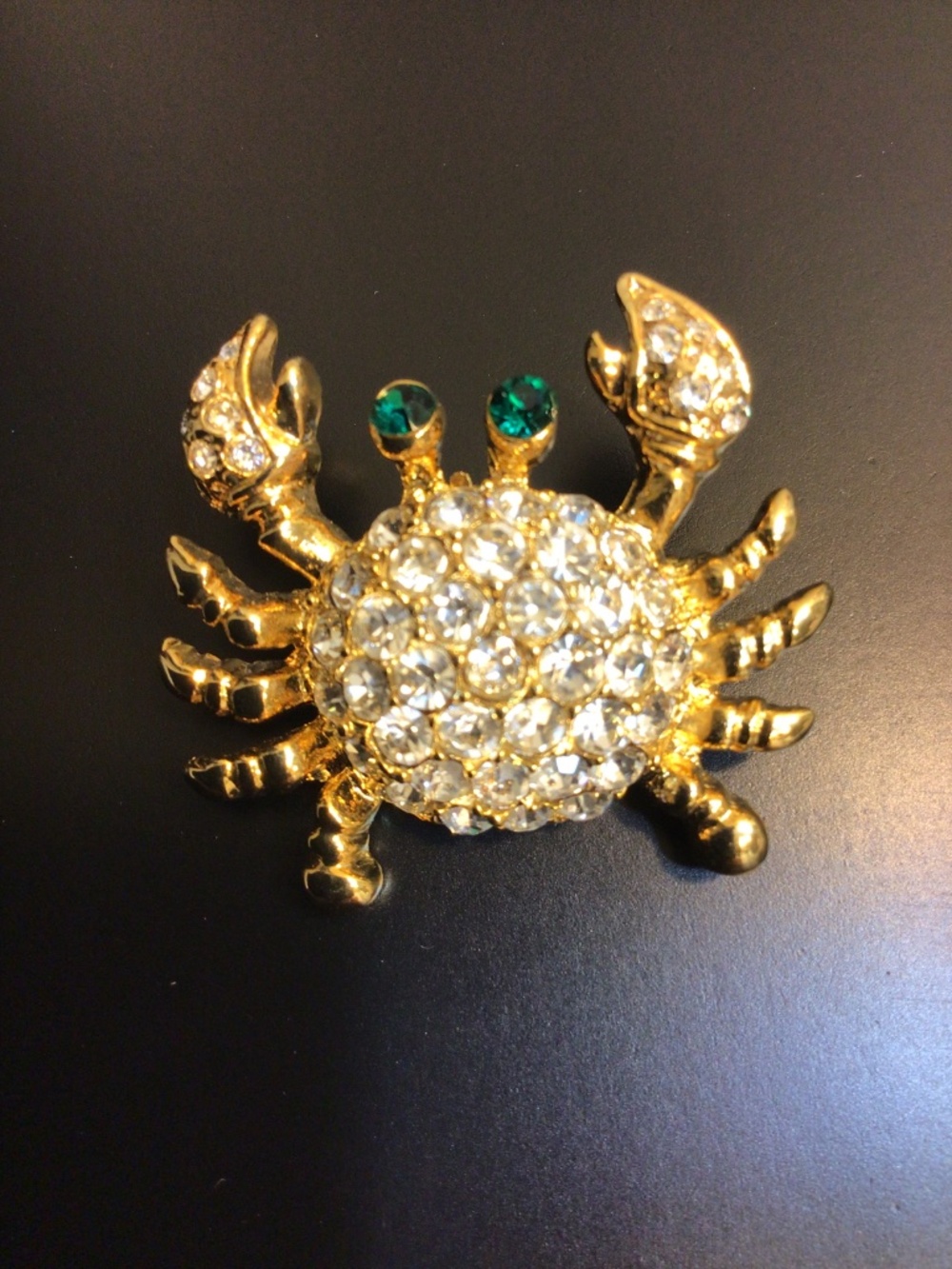 FORNASH Signed Novelty Gold-tone Crab Crystal Brooch Beach Theme - Picture 2 of 15